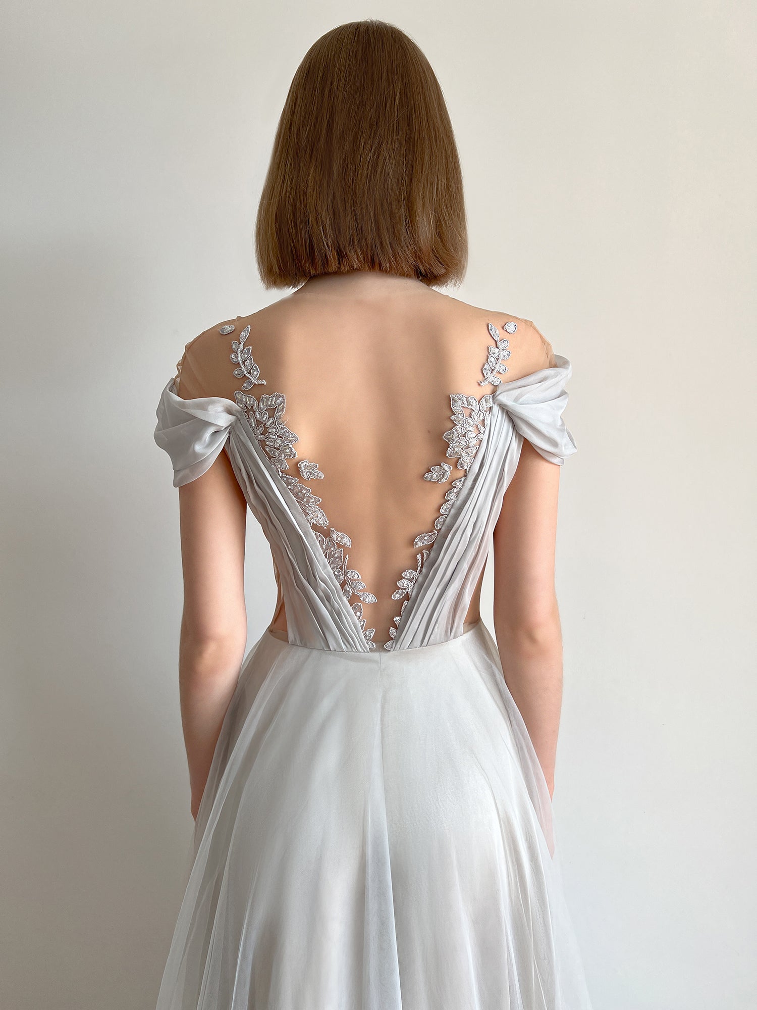 Grey tulle wedding dress