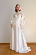 Bishop sleeve wedding dress with high neck