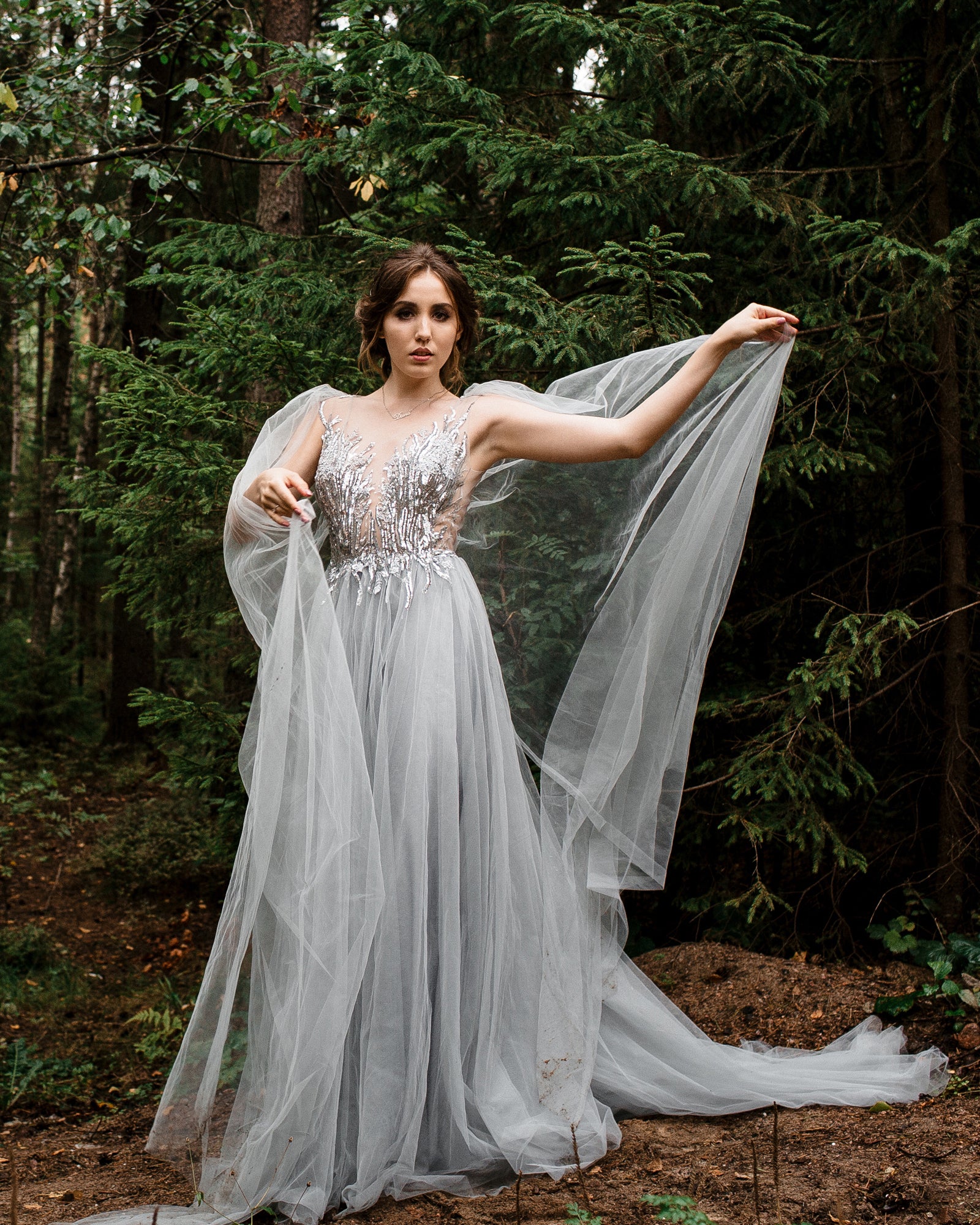 Silver sequins wedding dress