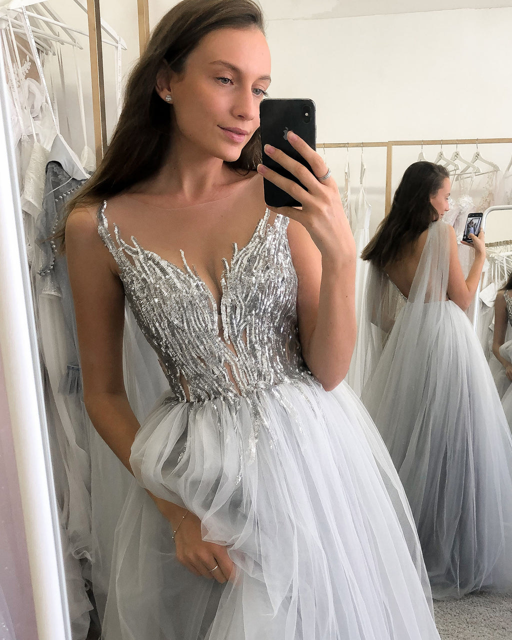 Silver sequins wedding dress