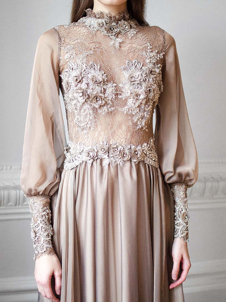 Brown Wedding Dress, Modest Wedding Dress, Bohemian Wedding Dress Long Sleeve