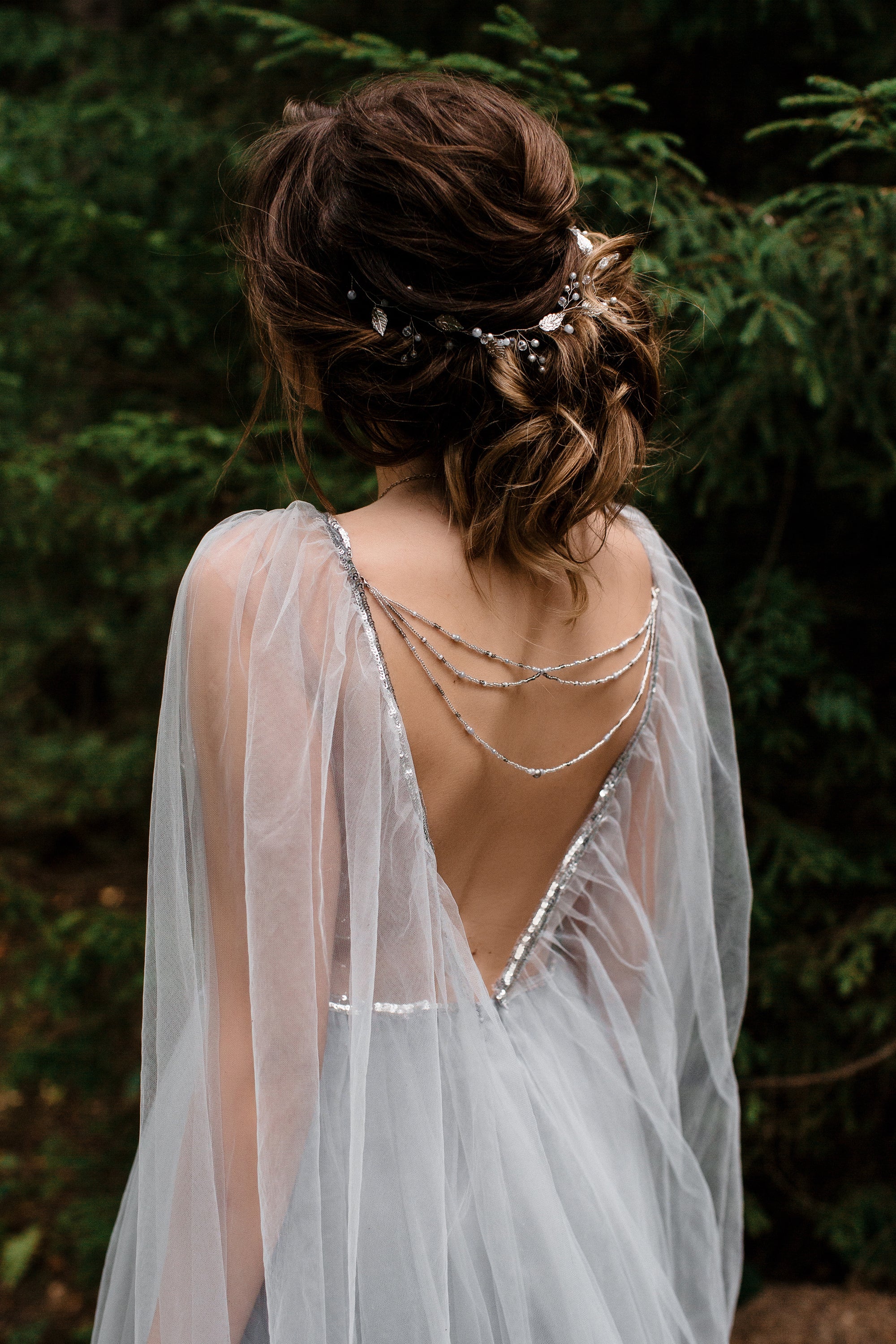 Silver sequins wedding dress