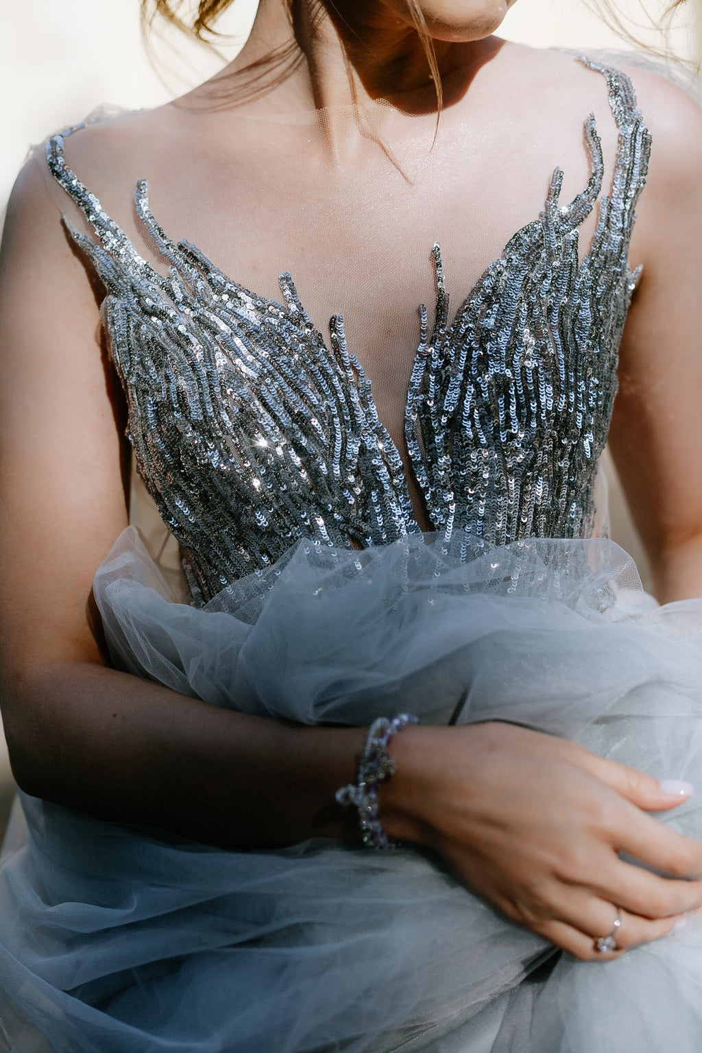 Silver sequins wedding dress