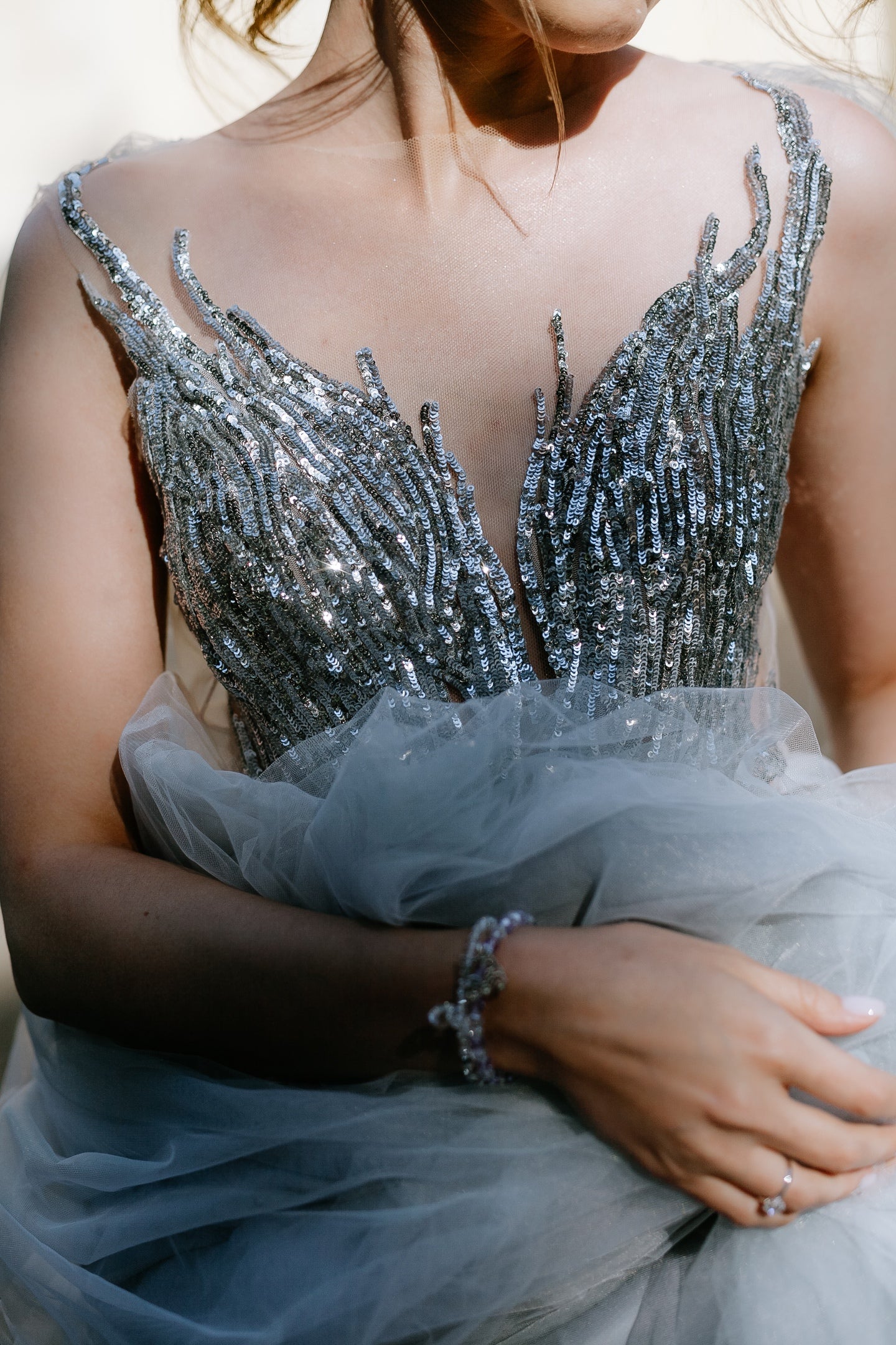 Silver sequins wedding dress