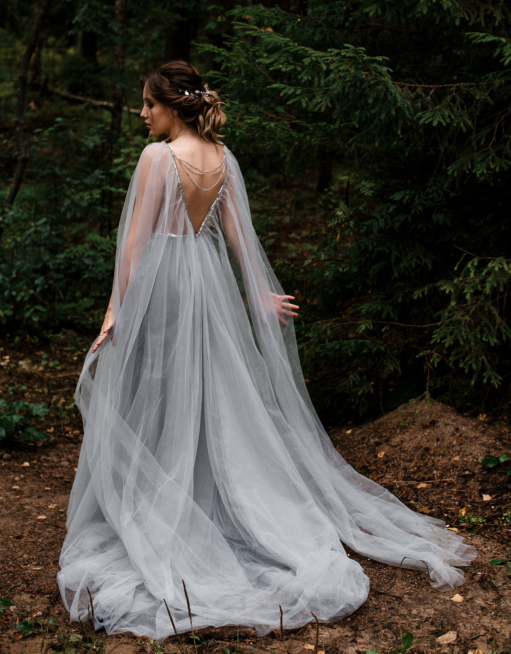 Silver sequins wedding dress