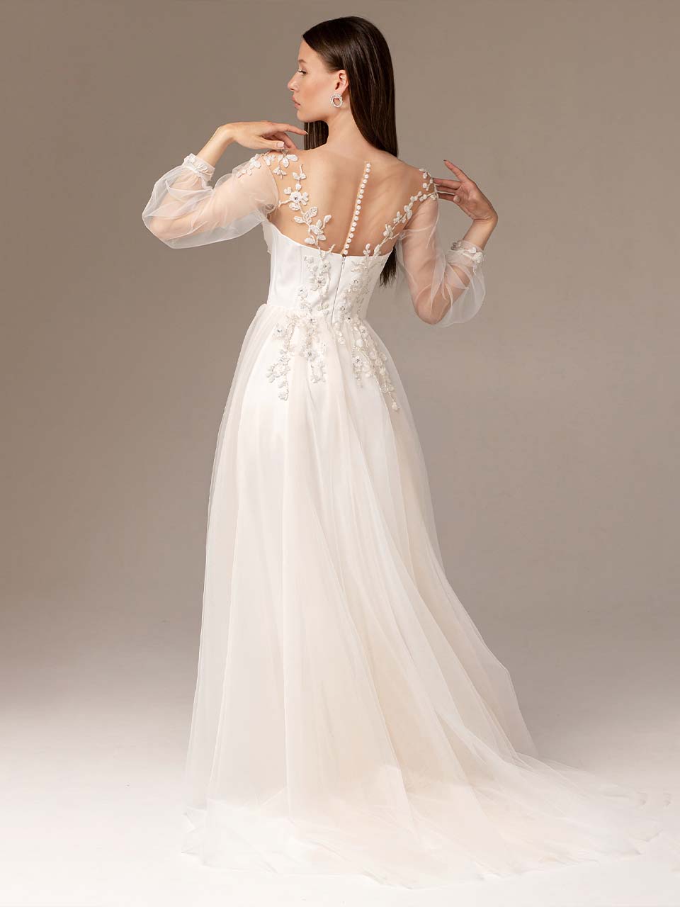 Lace Wedding Dress, Wedding Dress Floral Embroidery, Puff Sleeve Wedding Dress