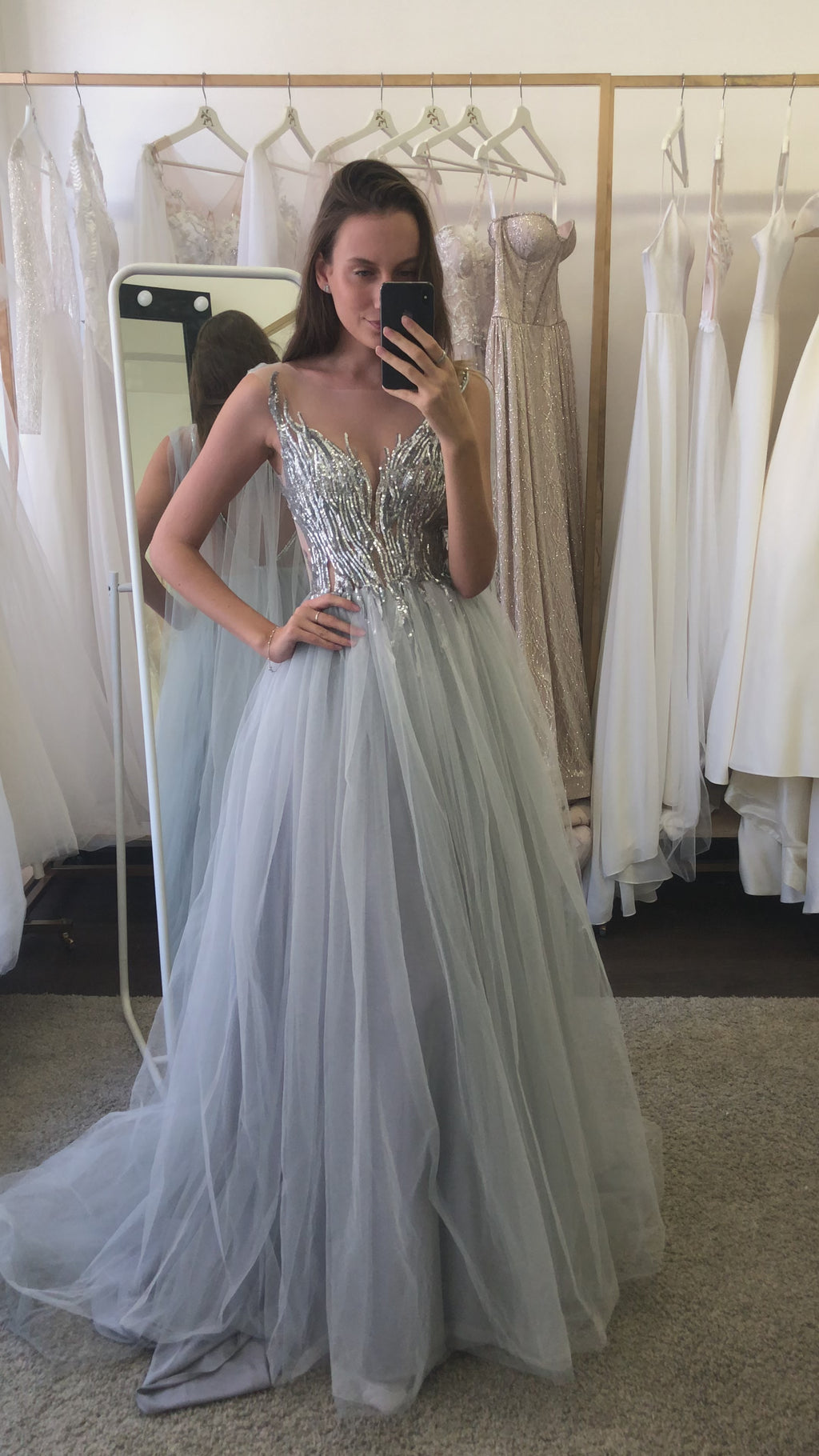 Silver sequins wedding dress